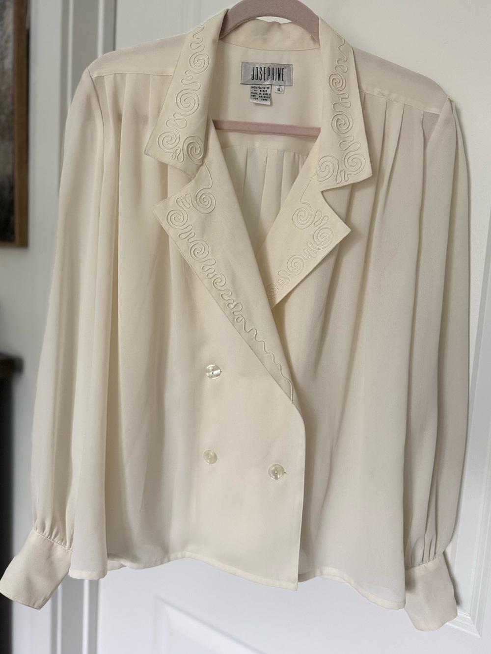 Vintage Josephine Double Breasted Blouse In Ivory With Embroidered Detail Size 6